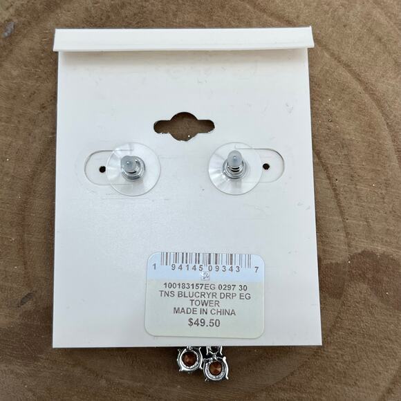 ON 34th Blue Crystal Double Chain Drop Earrings - Picture 4 of 4